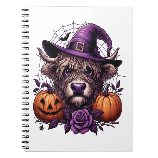 Witch Highland Halloween Cow Notebook (Front)