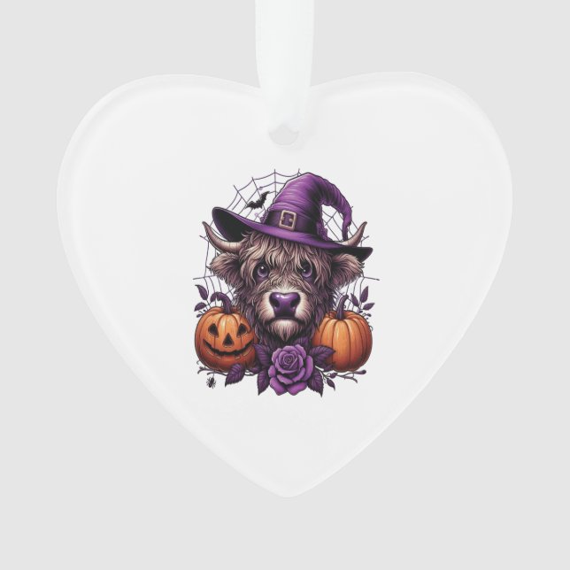 Witch Highland Halloween Cow Ornament (Front)