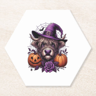 Witch Highland Halloween Cow Paper Coaster