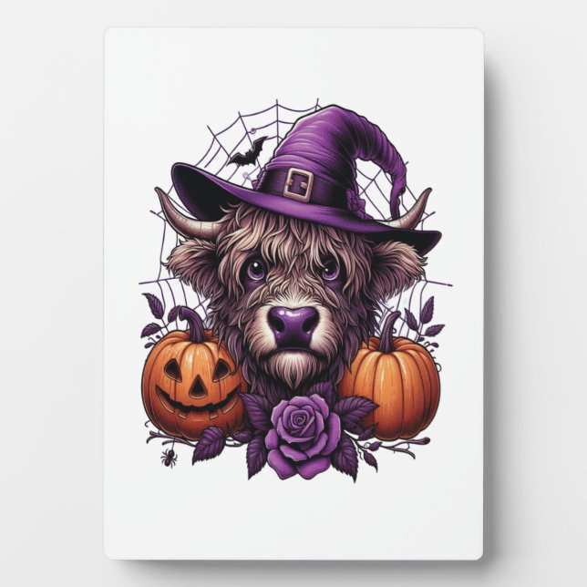 Witch Highland Halloween Cow Plaque (Front)