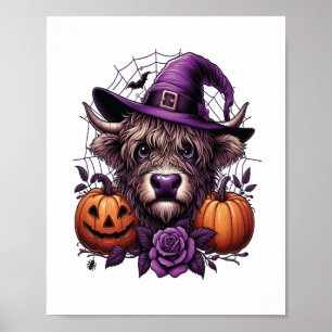 Witch Highland Halloween Cow Poster