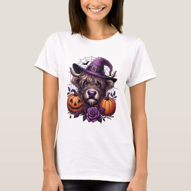Witch Highland Halloween Cow T-Shirt (Front)