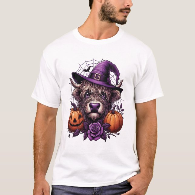 Witch Highland Halloween Cow T-Shirt (Front)