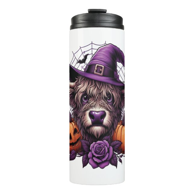 Witch Highland Halloween Cow Thermal Tumbler (Front)