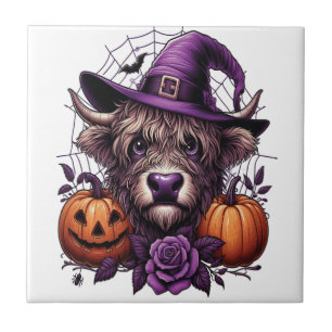 Witch Highland Halloween Cow Tile