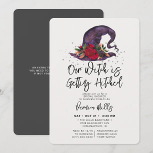 Witch Hitched Grey Halloween Bridal Shower Invitation
