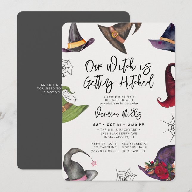 Witch Hitched Grey Halloween Bridal Shower  Invitation (Front/Back)