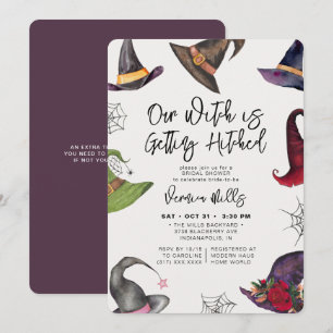 Witch Hitched Purple Halloween Bridal Shower Invitation
