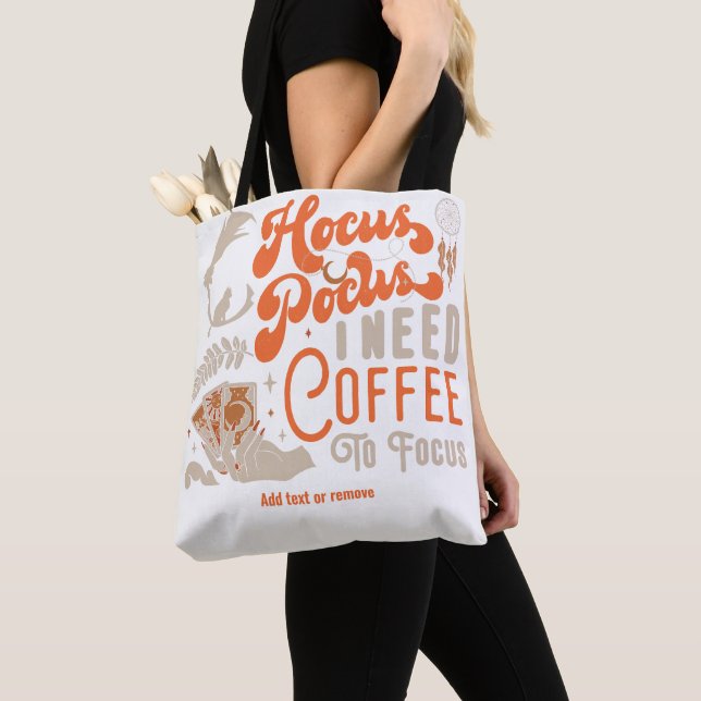 Witch Hocus Pocus Coffee To Focus Photo Halloween Tote Bag (Close Up)