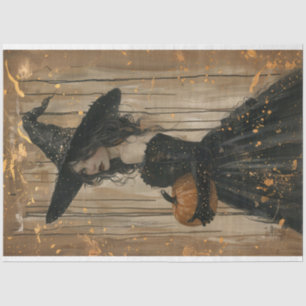 Witch Holding a Pumpkin Decoupage Tissue Paper