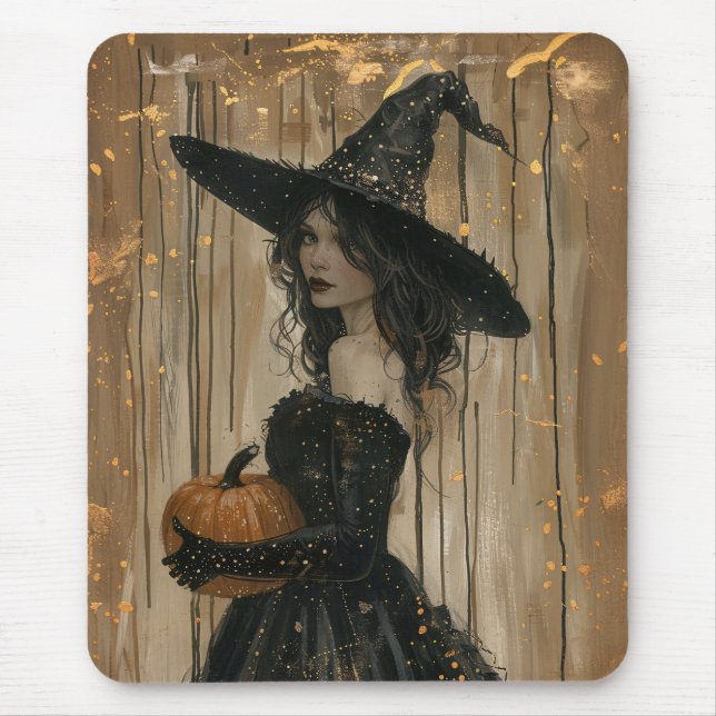 Witch Holding a Pumpkin Mouse Mat (Front)