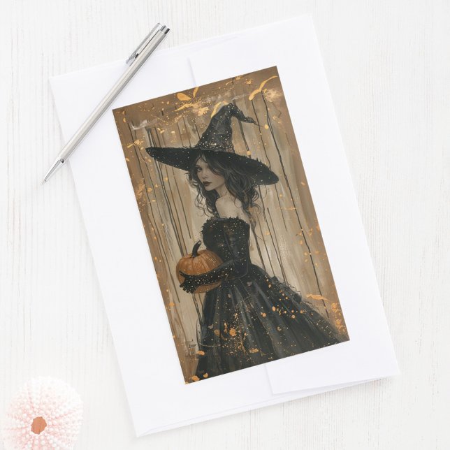 Witch Holding a Pumpkin Rectangular Sticker (Creator Uploaded)