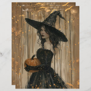 Witch Holding a Pumpkin Scrapbook Paper