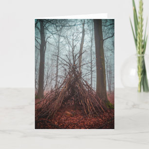 Witch house in the forest with fog card