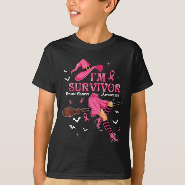 Witch Im A Survivor Halloween Breast Cancer Awaren T-Shirt (Front)