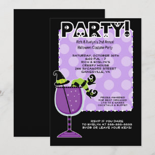 Witch in Cocktail Halloween Party 5x7 Invitation
