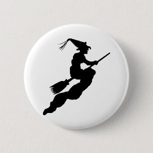 Witch in Flight on Broom Silhouette 6 Cm Round Badge