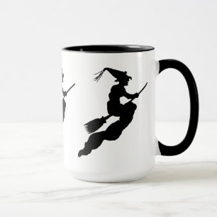 Witch in Flight on Broom Silhouette Mug
