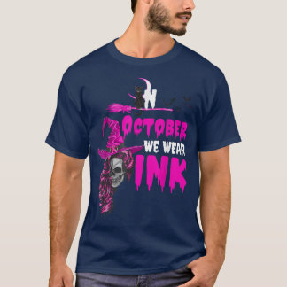 Witch In October We Wear Pink Breast Cancer Awaren T-Shirt