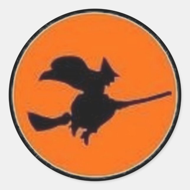 Witch in Orange Moon - Halloween Sticker (Front)