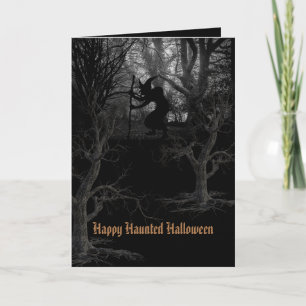 Witch in Spooky Forest Halloween Card