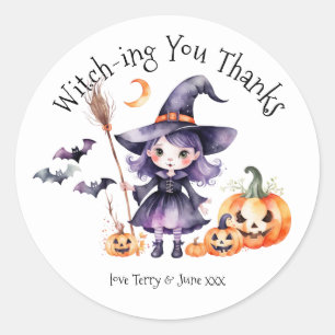 Witch-ing You Thanks Halloween Party Favour Sticke Classic Round Sticker