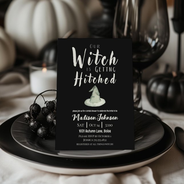 Witch Is Getting Hitched Fall Bridal Shower Black Invitation (Creator Uploaded)
