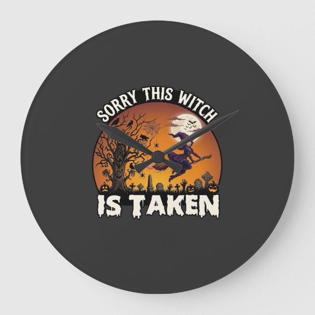 Witch Is Taken Broom Tree Graveyard Halloween_1 Large Clock (Front)