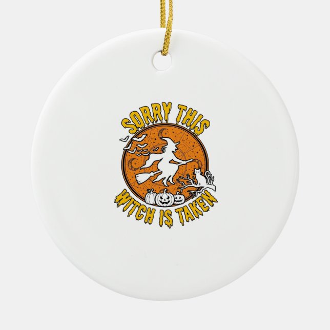 Witch Is Taken Halloween Pumpkins Cat_1 Ceramic Tree Decoration (Front)
