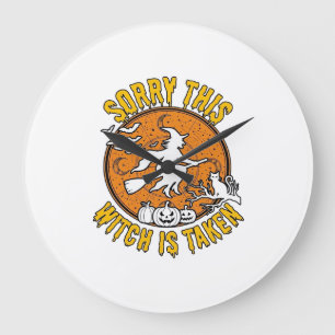 Witch Is Taken Halloween Pumpkins Cat_1 Large Clock