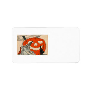 Witch Jack O Lantern Black Cat Label