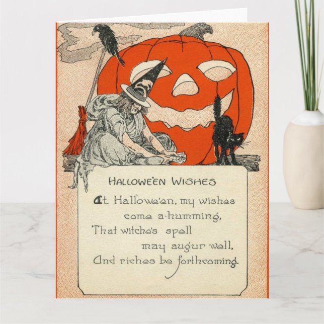 Witch Jack O Lantern Black Cat Raven Card (Front)