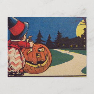 Witch Jack O Lantern Full Moon Carving Pumpkin Postcard