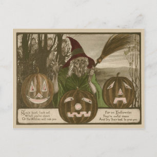 Witch Jack O' Lantern Pumpkin Goblin Postcard