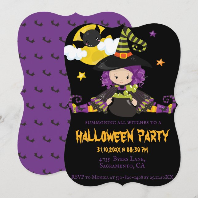 Witch Kids Halloween Block Party  Invitation (Front/Back)