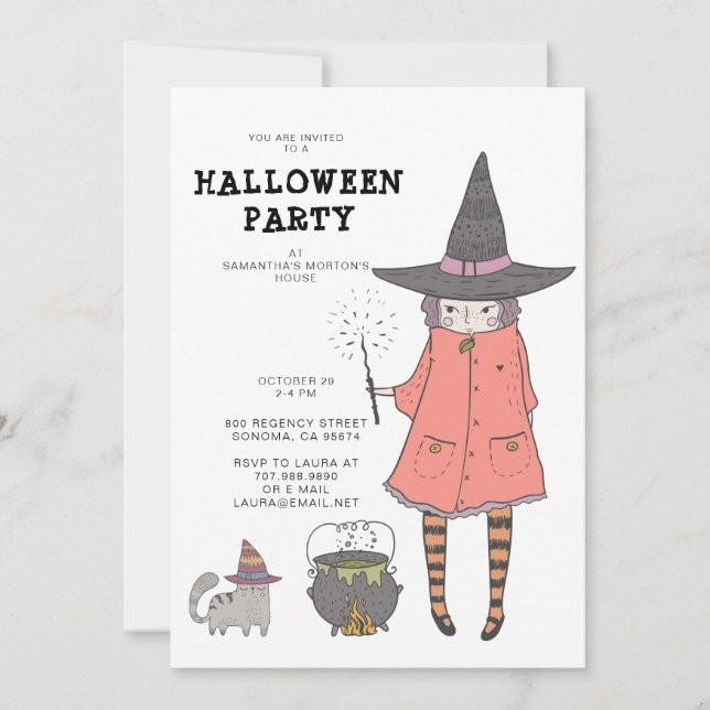Witch Kid's Halloween Party Invitation (Front)