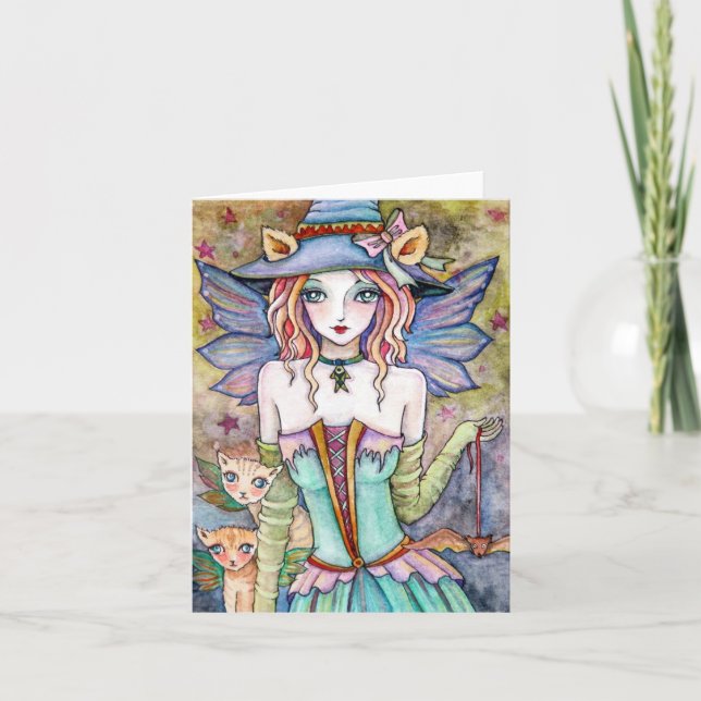 Witch Kitty Cat Bat * Night Walkers * Blank Card (Front)