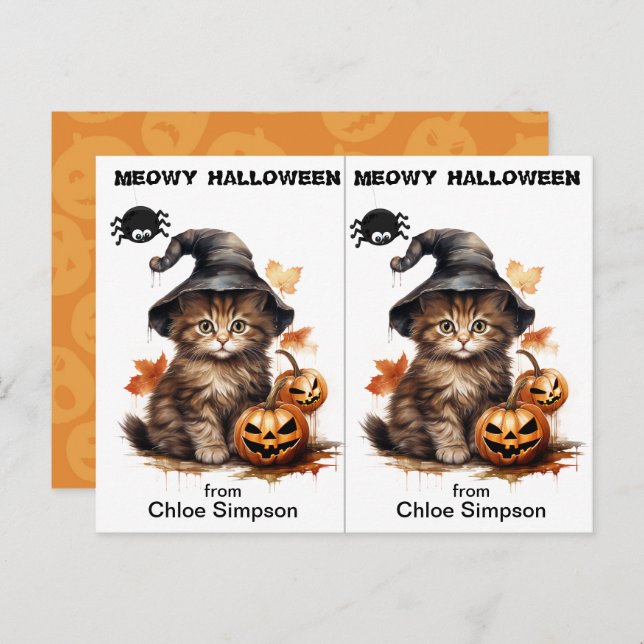 Witch Kitty Cat School Party Halloween Card (Front/Back)