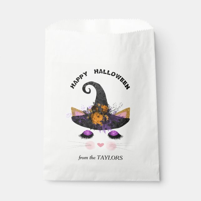 Witch Kitty Faces Halloween Favour Bags (Front)