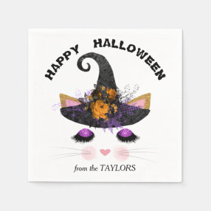 Witch Kitty Faces Halloween Napkin