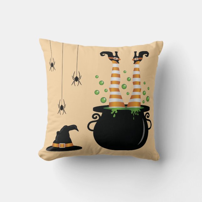 Witch Legs Coming Out Of A Cauldron Halloween Cushion (Front)