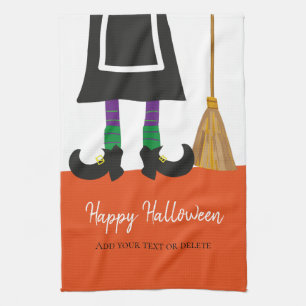 Witch Legs Happy Halloween Personalised Tea Towel
