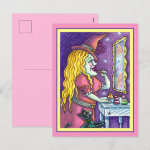 WITCH LIPSTICK, PERFUME & NAIL POLISH, FUNNY CUTE HOLIDAY POSTCARD