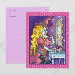 WITCH LIPSTICK, PERFUME & NAIL POLISH, FUNNY CUTE HOLIDAY POSTCARD