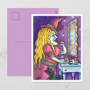 WITCH LIPSTICK, PERFUME & NAIL POLISH, FUNNY CUTE HOLIDAY POSTCARD