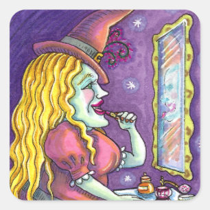 WITCH LIPSTICK, PERFUME & NAIL POLISH, FUNNY CUTE SQUARE STICKER