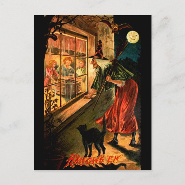 Witch Looking Through Window Postcard (Front)