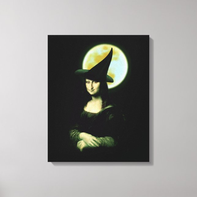 Witch Mona Lisa Halloween Full Moon Canvas Print (Front)