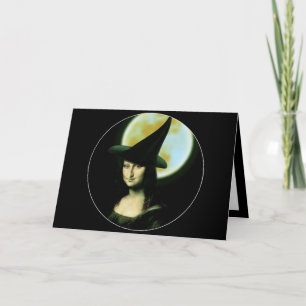 Witch Mona Lisa Halloween Full Moon Card