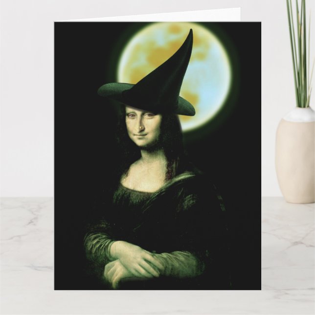 Witch Mona Lisa Halloween Full Moon Card (Front)